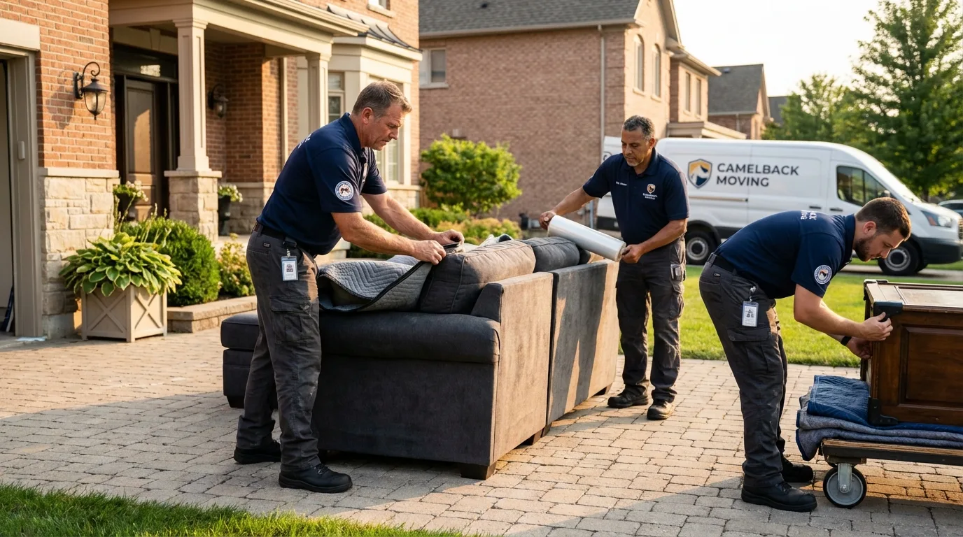 Large estate moving crew wrapping furniture in Kenova, WV