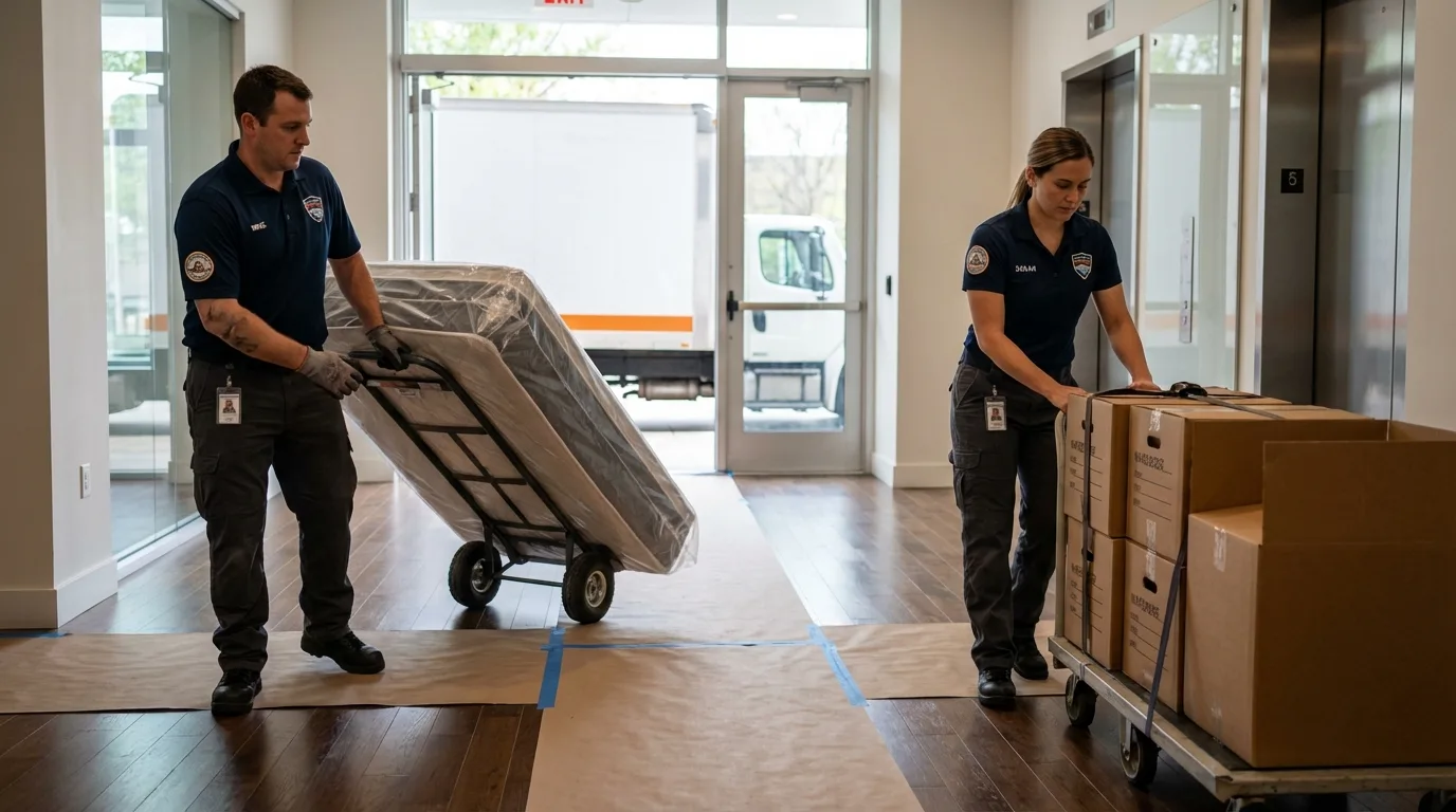 Professional apartment movers loading elevator in Kenova, WV