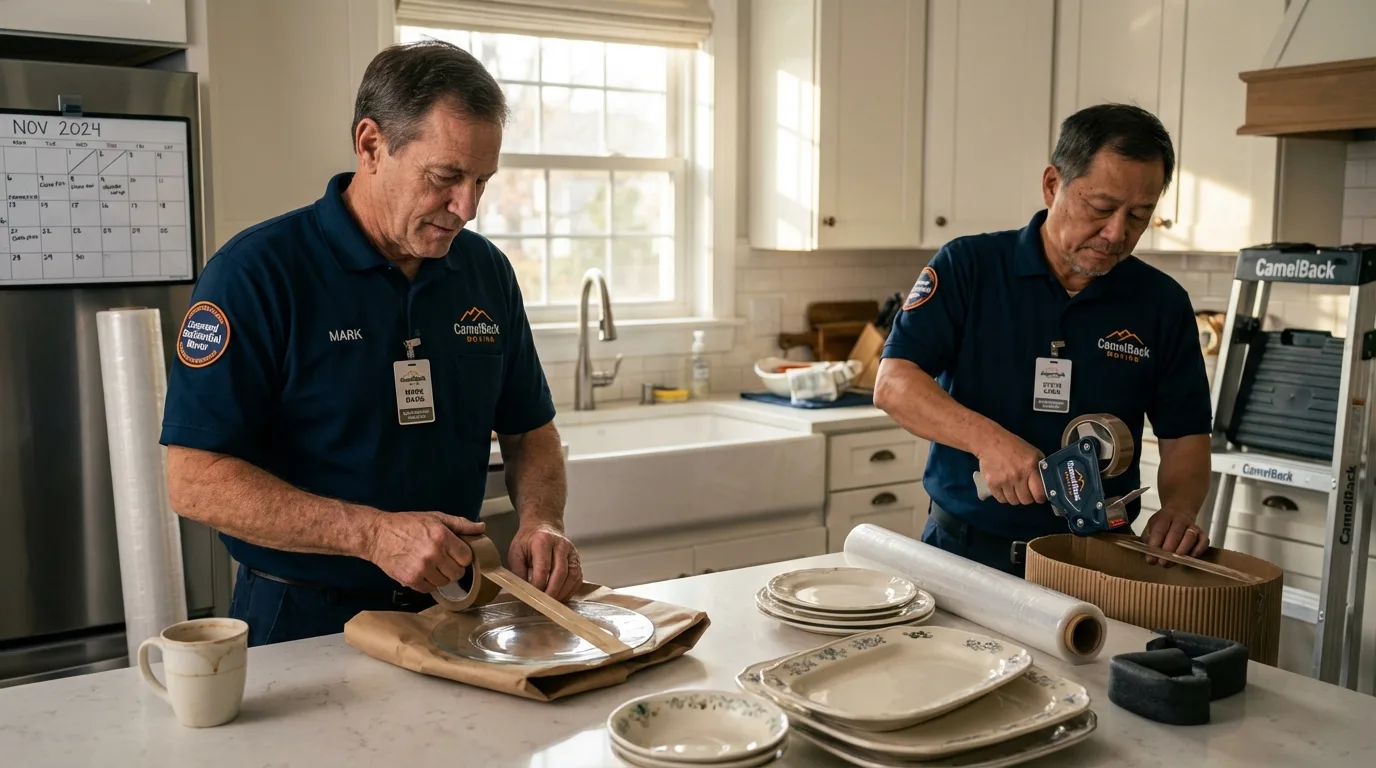 Professional crew packing kitchen dishware in Kenova, WV